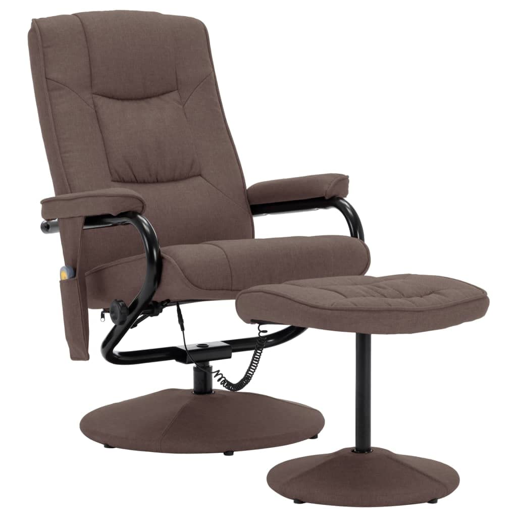 vidaXL Fabric Massage Recliner Chair with Footrest - Brown Color, Adjustable Backrest, Heat Function, 8-Point Massage, Bundle Includes USB Connector (Power Source Not Included)