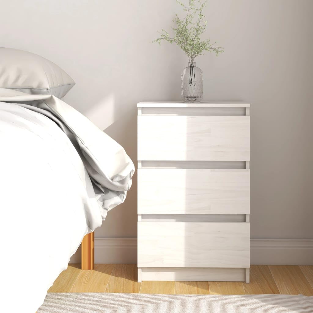 vidaXL Bedside Cabinet White 15.7&quot;x11.6&quot;x25.2&quot; Solid Wood Pine