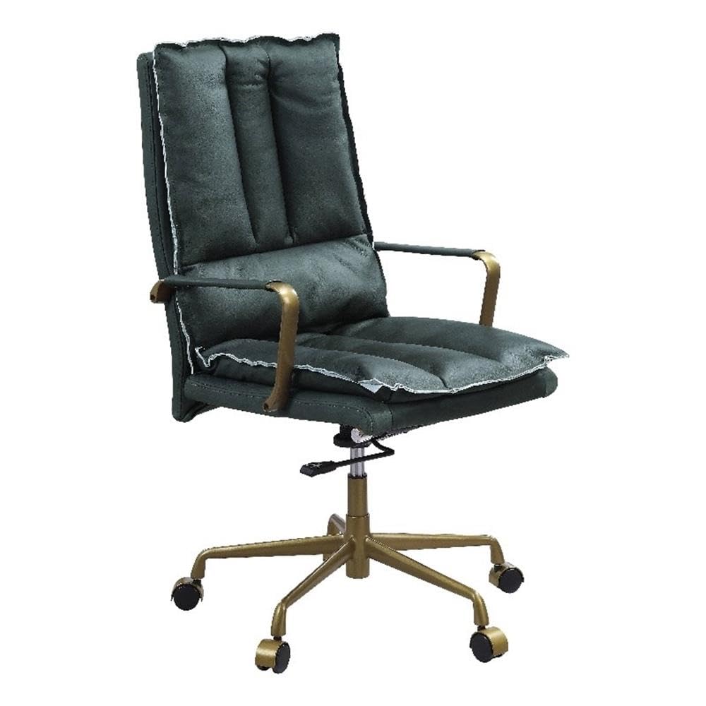 Acme Tinzud Upholstered Office Chair in Dark Green Top Grain Leather
