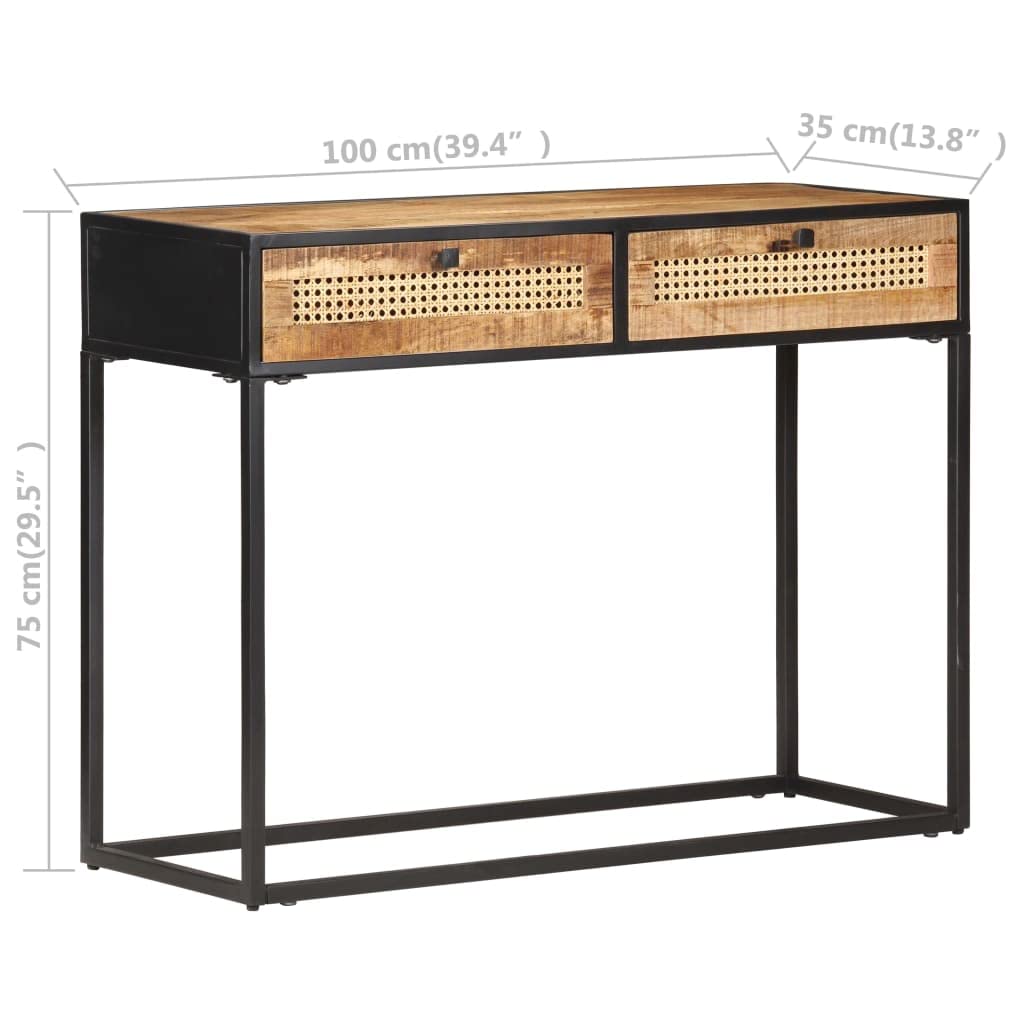 Console Table 39.4"x13.8"x29.5" Rough Mango Wood and Natural Cane