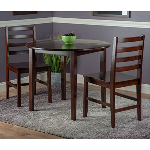 Ergode Clayton Round Drop Leaf Table Set | Solid Wood | Walnut Finish | 2 Chairs | Versatile Dining/Kitchen/Family Room Workspace | Easy Assembly