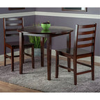 Ergode Clayton Round Drop Leaf Table Set | Solid Wood | Walnut Finish | 2 Chairs | Versatile Dining/Kitchen/Family Room Workspace | Easy Assembly