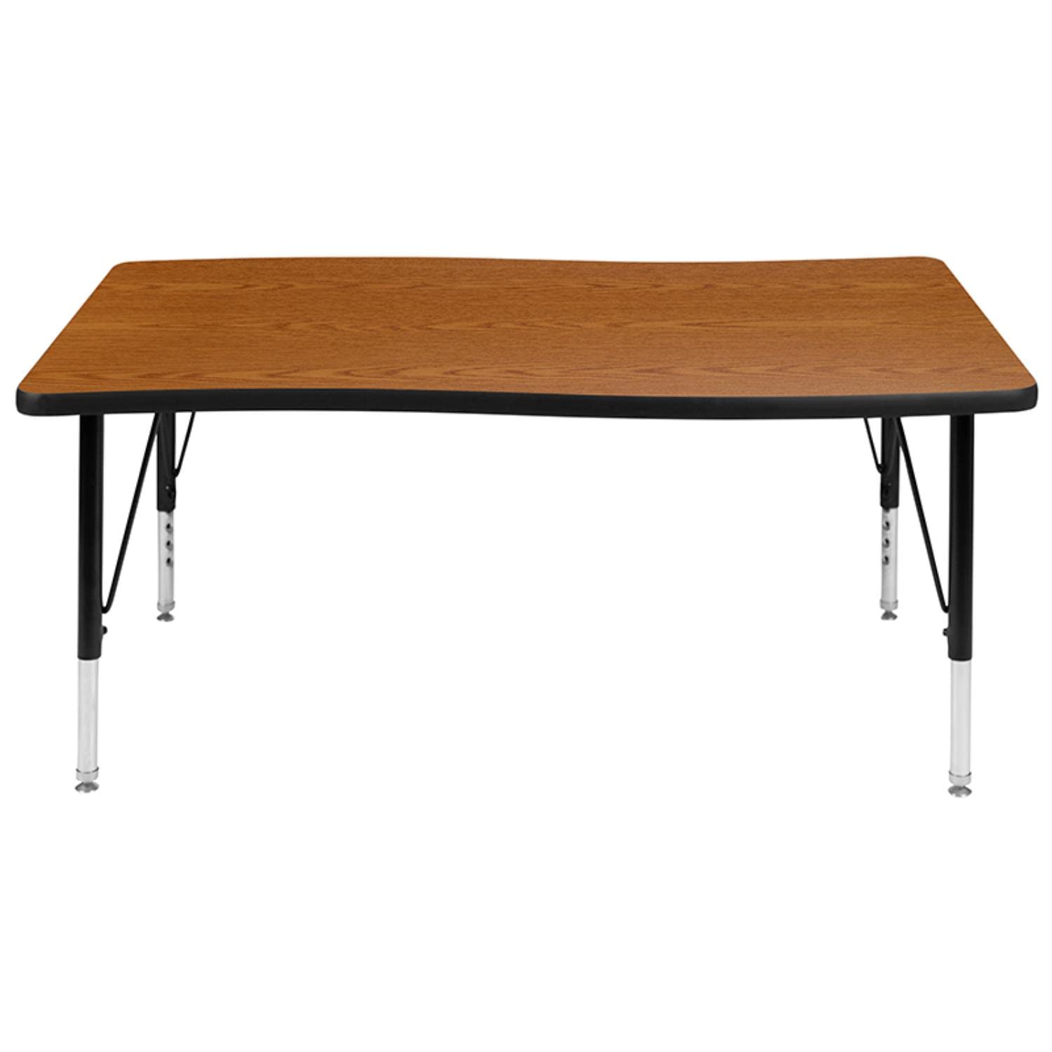 Flash Furniture Wren 28'W X 47.5'L Rectangular Wave Flexible Collaborative Oak Thermal Laminate Activity Table - Height Adjustable Short Legs