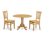 East West Furniture DLGR3-OAK-W 3 Piece Dining Room Table Set Contains a Round Kitchen Table with Dropleaf and 2 Dining Chairs, 42x42 Inch, Oak