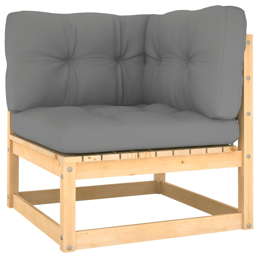 vidaXL Outdoor Corner Sofa - Solid Pinewood Patio Furniture with Gray Polyester Cushions and Durable Construction - Modular Design for Customizable Configurations