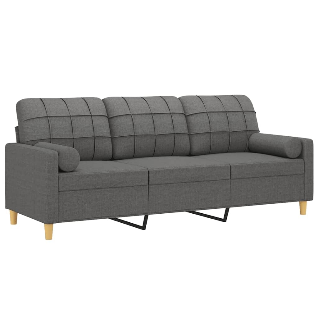 vidaXL Modern Dark Gray 3-Seater Sofa with Throw Pillows - Comfortable Fabric Upholstered Couch with Robust Metal Frame