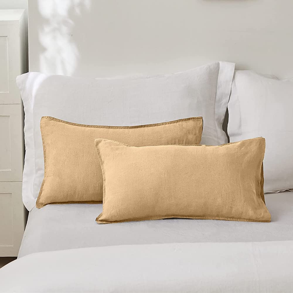Simple&Opulence 100% Linen Lumbar Pillow Cover 12 X 20 Inches Set Of 2 Rectangular Decorative Throw Cushion Cover For Couch Sofa Bed Living Room Office Soft Breathable Farmhouse - Sand