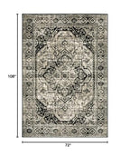HomeRoots 508976 6 x 9 ft. Black Gray Tan & Ivory Oriental Power Loom Stain Resistant Rectangle Area Rug