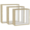 vidaXL 3 pcs Wall Cube Shelves in White and Sonoma Oak - Stylish Floating Shelves with Invisible Mounting, MDF Construction for Sturdy, Decorative Display