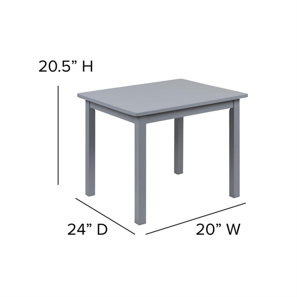 Flash Furniture Kyndl Kids Solid Hardwood Table and Chair Set for Playroom, Bedroom, Kitchen - 3 Piece Set - Gray