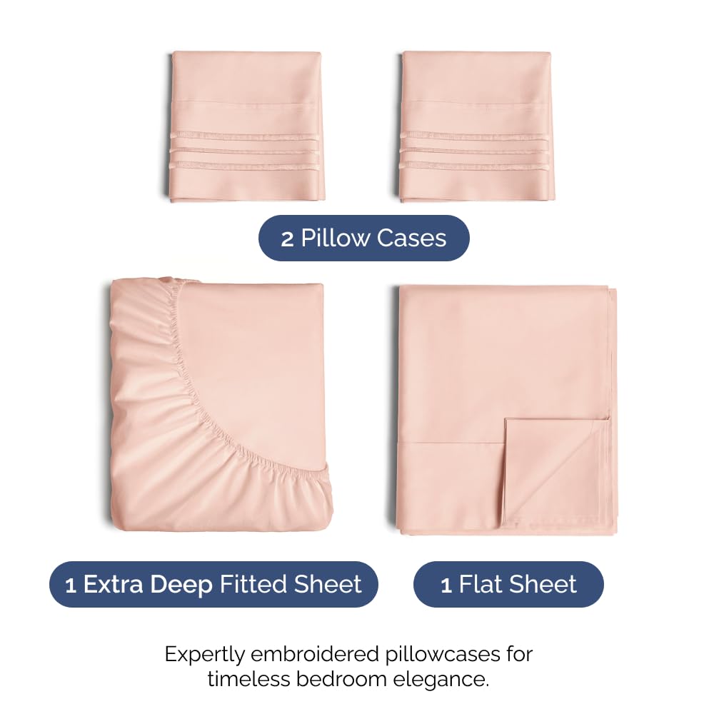 Extra Deep Pocket King Sheets - 4 Piece Breathable & Cooling Bed Sheets - Hotel Luxury Bed Sheet Set - Soft, Wrinkle Free & Comfy - Easily Fits Extra Deep Mattresses - Deep Pocket Lavender Pink Sheets