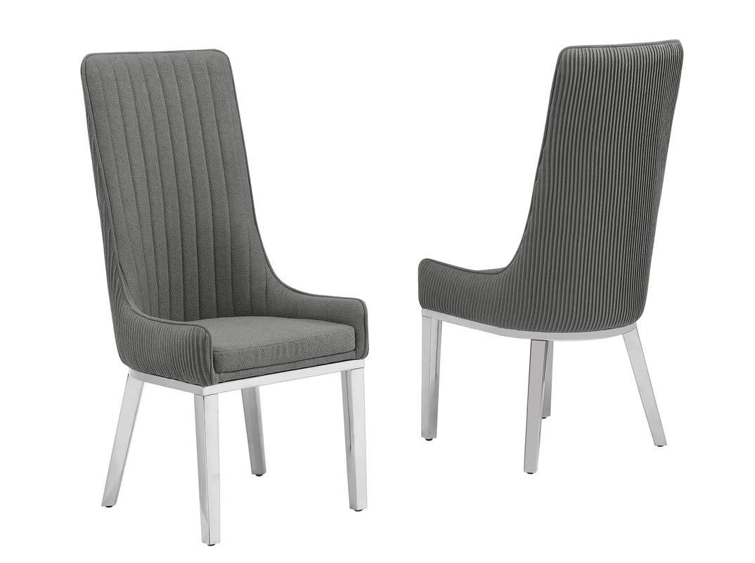 Best Quality Furniture Teddy Fabric, 19" Pleated High Back Chair, Dark Gray/Silver