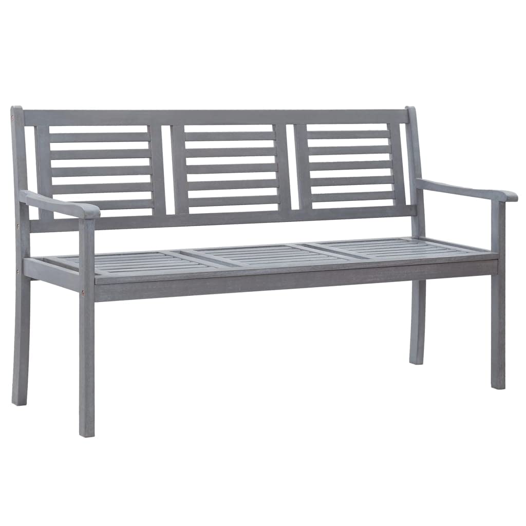 Vidaxl Solid Eucalyptus Wood 3-Seater Patio Bench With Backrest, Ergonomically Designed, Weather-Resistant, Easy Assembly, Gray Finish, 59.1&quot; W