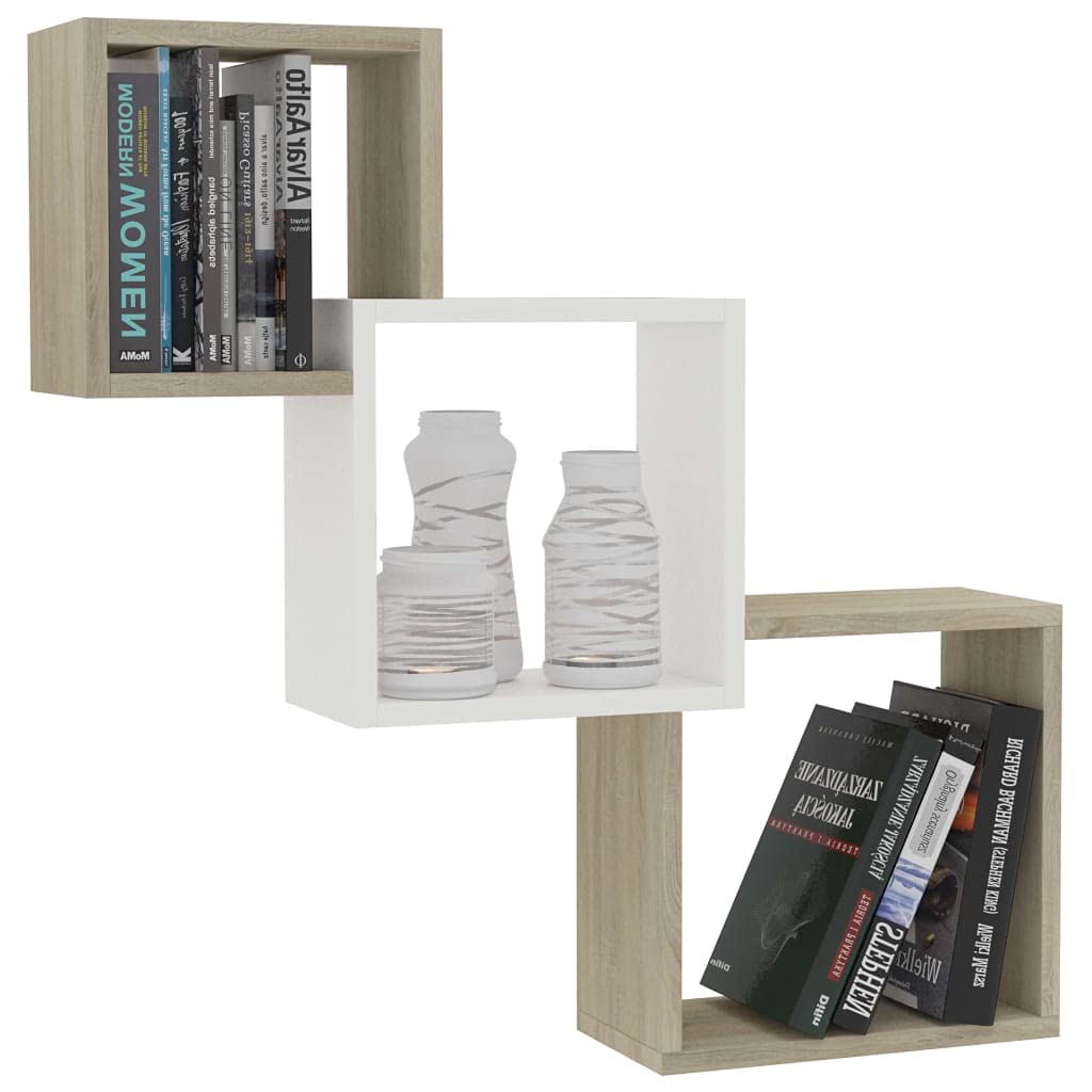 vidaXL Cubicle Shelves, Floating Cube Shelves, Display Shelves, Wall Cube Shelves for Display, Modern Style, White and Sonoma Oak Engineered Wood