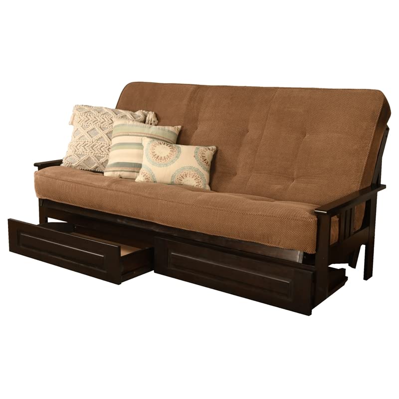 Kodiak Furniture Monterey Queen Espresso Wood Storage Futon-Mocha Brown Mattress