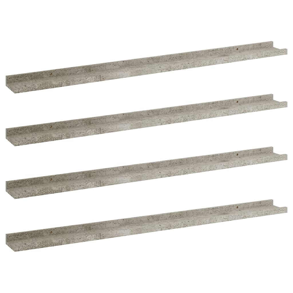 vidaXL Modern Concrete Gray Wall Shelves- Set of 4 MDF Floating Shelves for Display and Storage