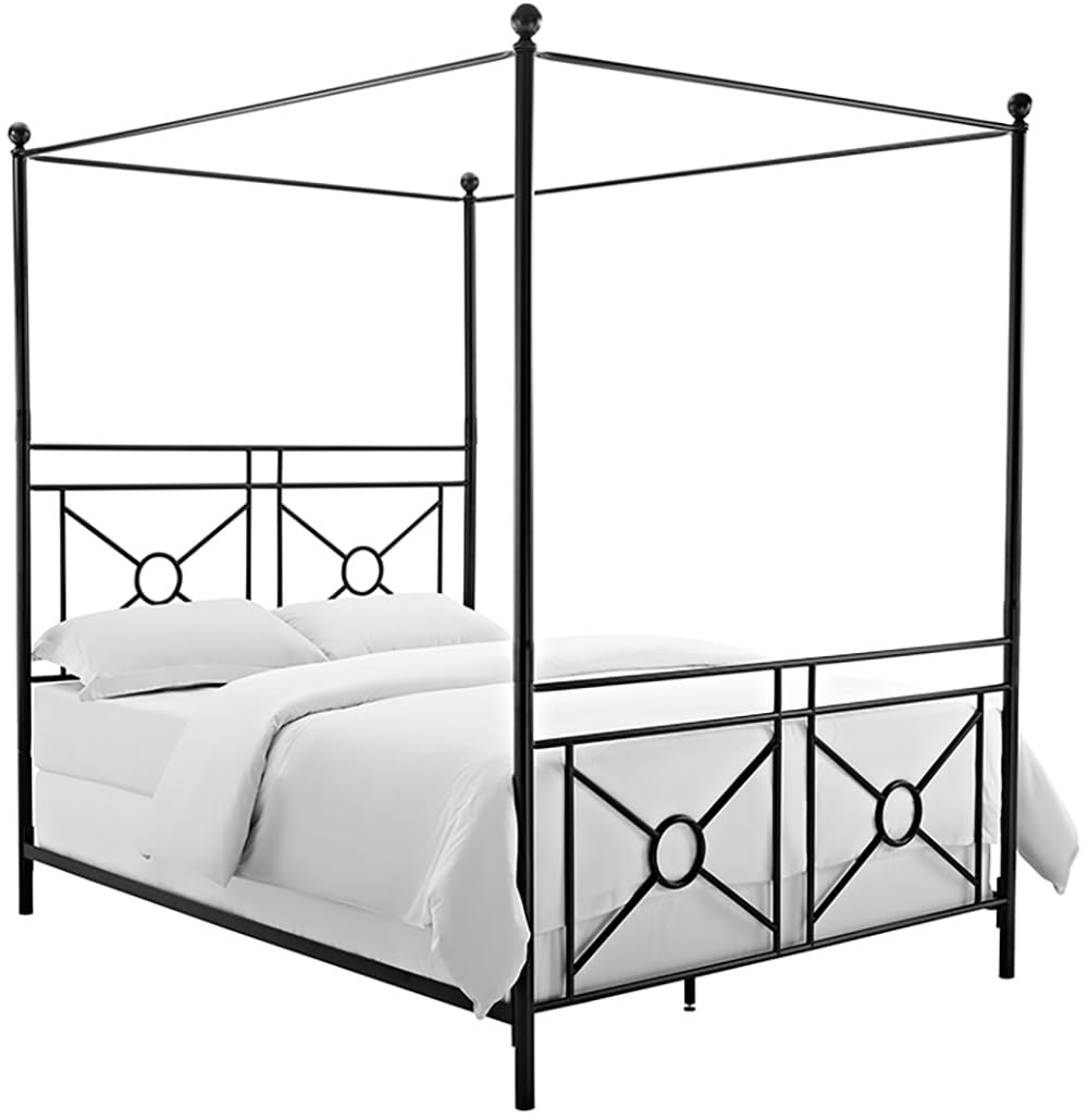 Crosley Furniture Montgomery Canopy Bed Set, Black, Queen