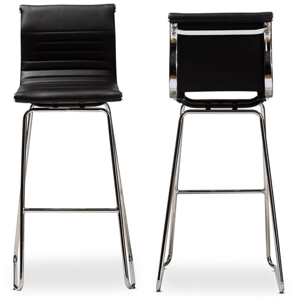 Baxton Studio Giorgio Modern and Contemporary Black Faux Leather Upholstered Chrome-Finished Steel Counter Stool Set