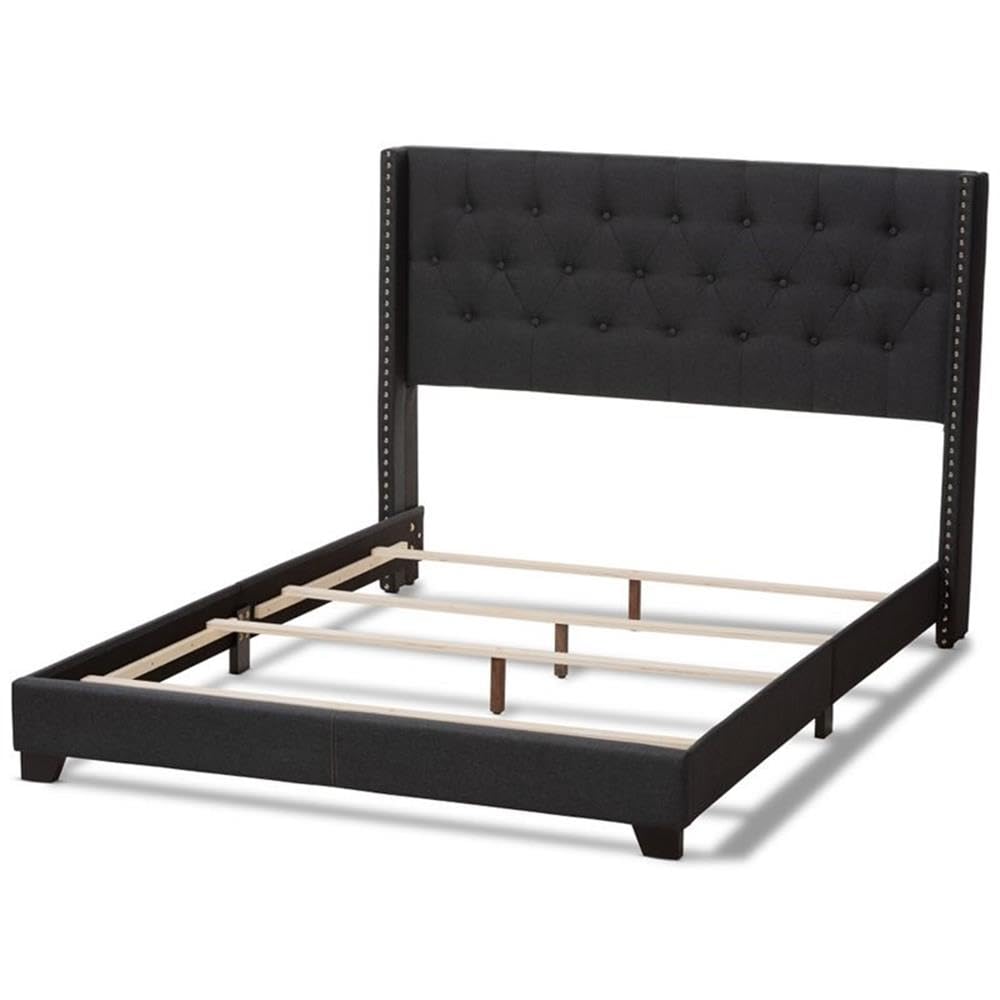 Baxton Studio Brady Modern and Contemporary Charcoal Grey Fabric Upholstered King Size Bed