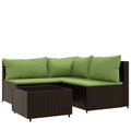 vidaXL 4 Piece Patio Lounge Set with Cushions - Weather-Resistant Poly Rattan Garden Sofa Set with Glass Tabletop - Brown and Green - Outdoor Furniture