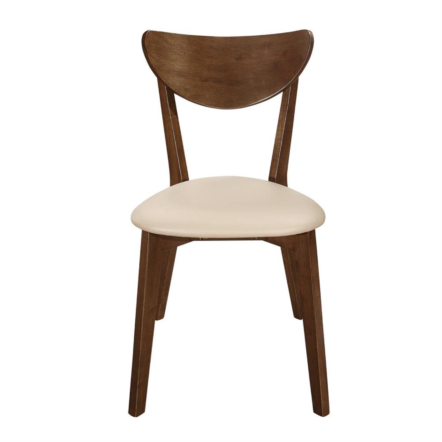 Coaster Home Furnishings Kersey Mid Century Modern Set of 2 Wood Dining Side Chairs Curved Back Padded Tan Faux Leather Polyurethane Upholstered Seat Cushion Chestnut Brown 103062