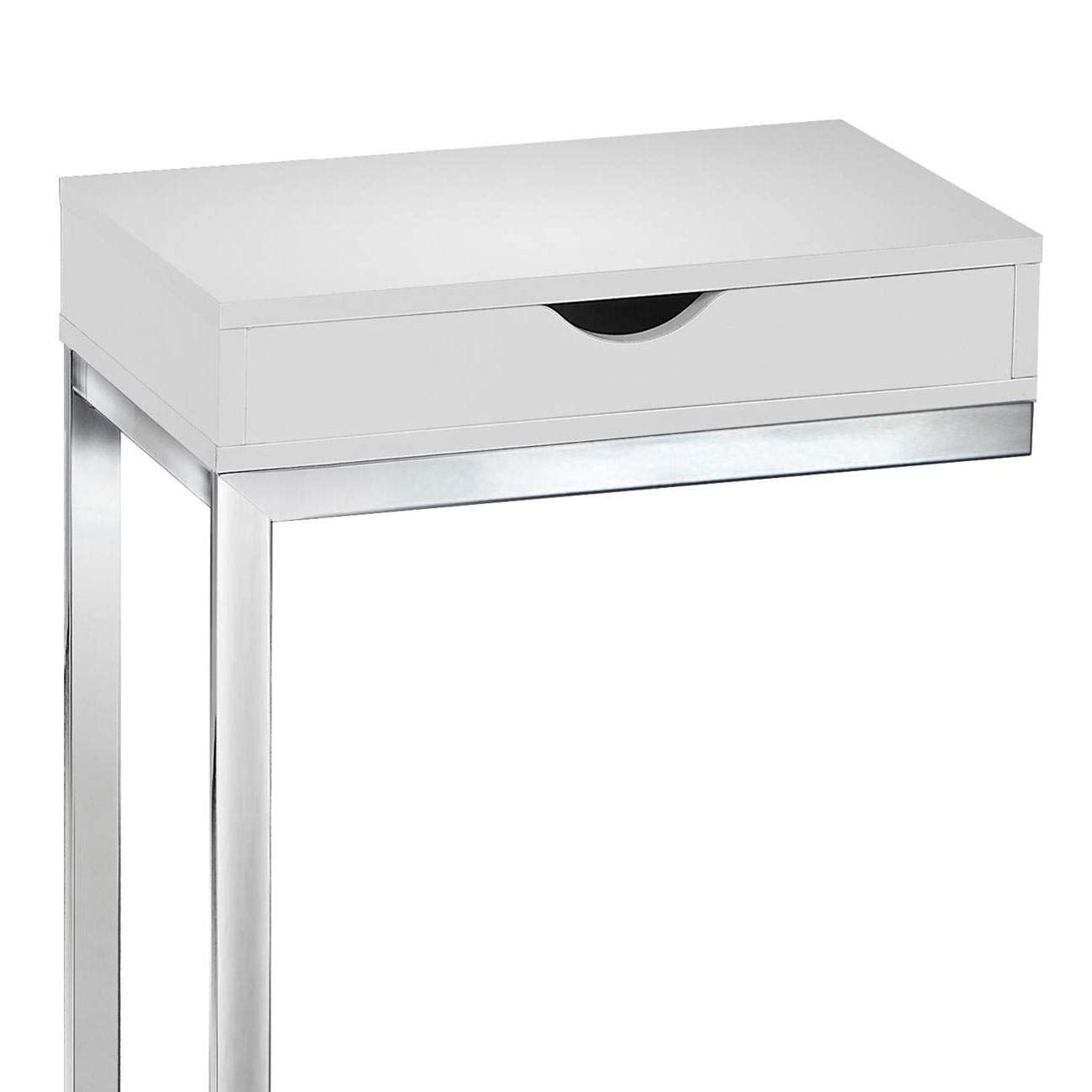 Monarch Specialties C Accent Table with Drawer-Chrome Metal Base, White