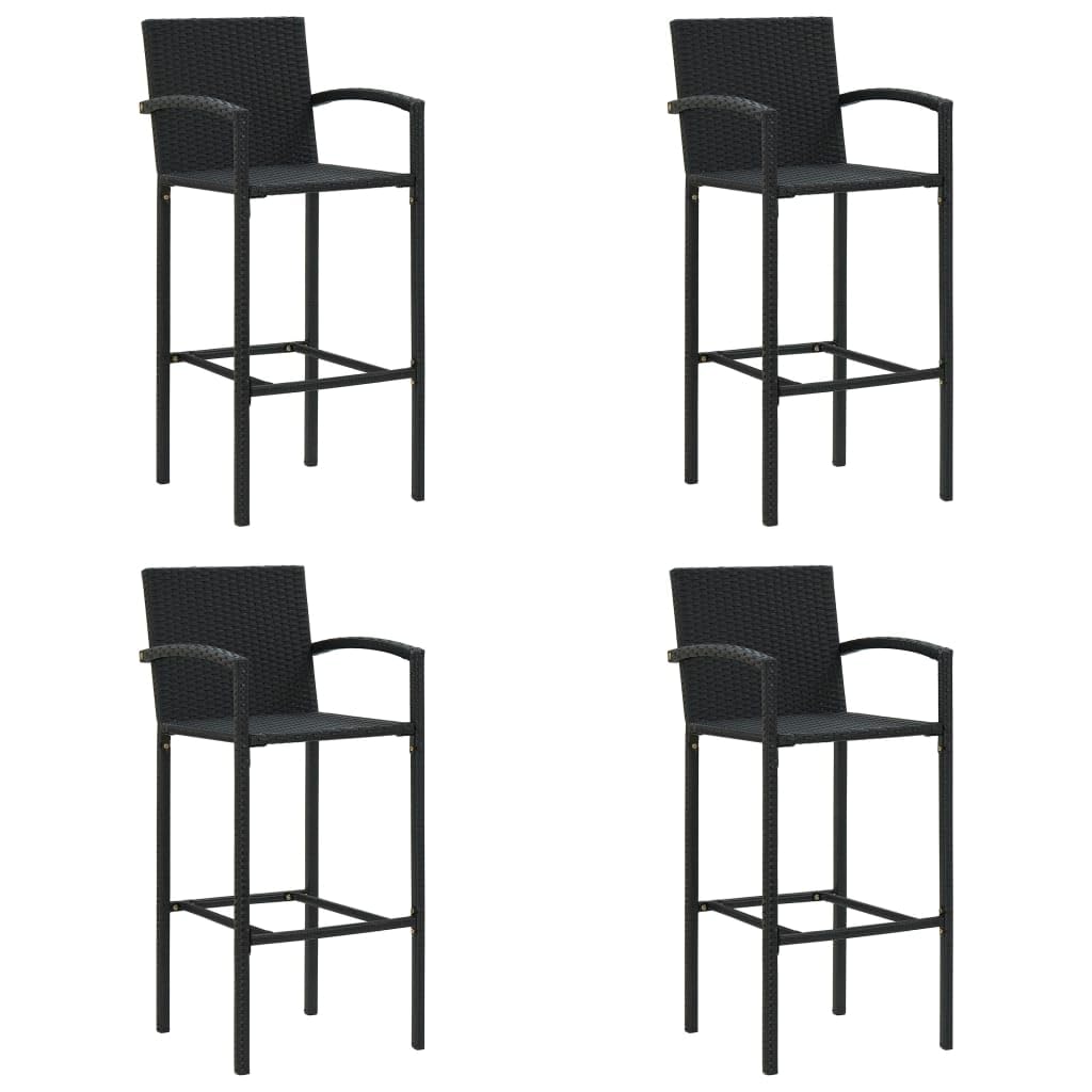 vidaXL Bar Stool 4 Pcs - Counter Height Black Poly Rattan for Indoor/Outdoor Kitchen - Sturdy Powder-Coated Steel Frame, Comfortable Armrests