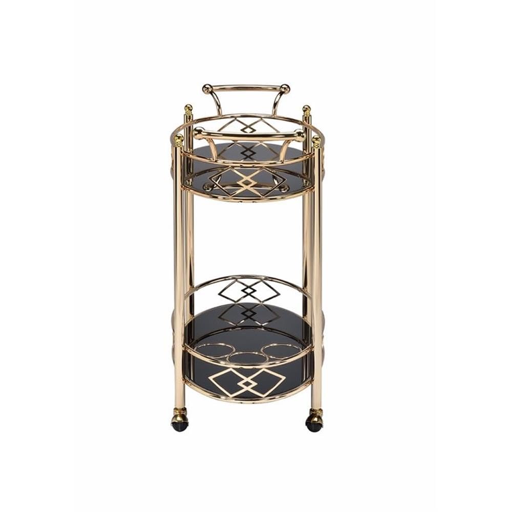 Acme Ottesen Oval Glass Top Serving Cart with 2 Shelves in Gold