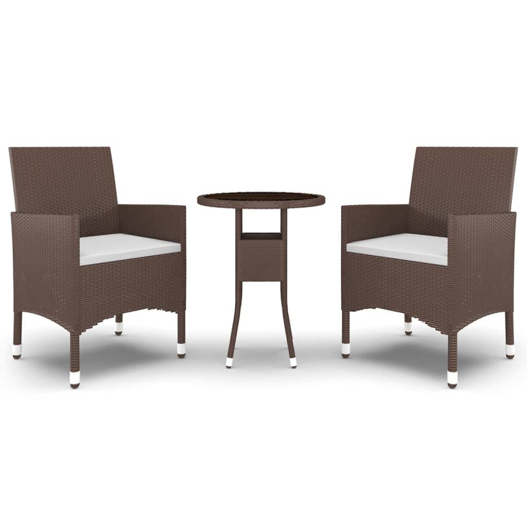vidaXL 3 Piece Patio Dining Set Poly Rattan Brown