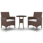 vidaXL 3 Piece Patio Dining Set Poly Rattan Brown
