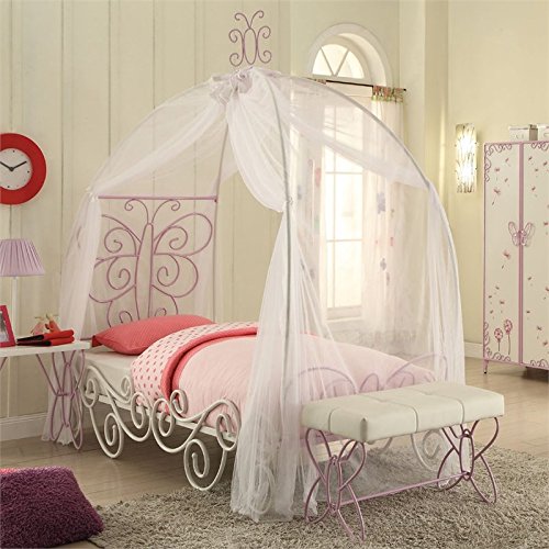 Acme Priya Ii Metal Tube Twin Bed With Canopy In White And Light Purple