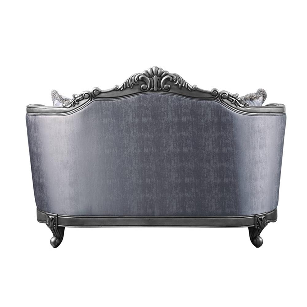 Acme Ariadne Fabric Tufted Loveseat with 3 Pillows in Platinum Gray