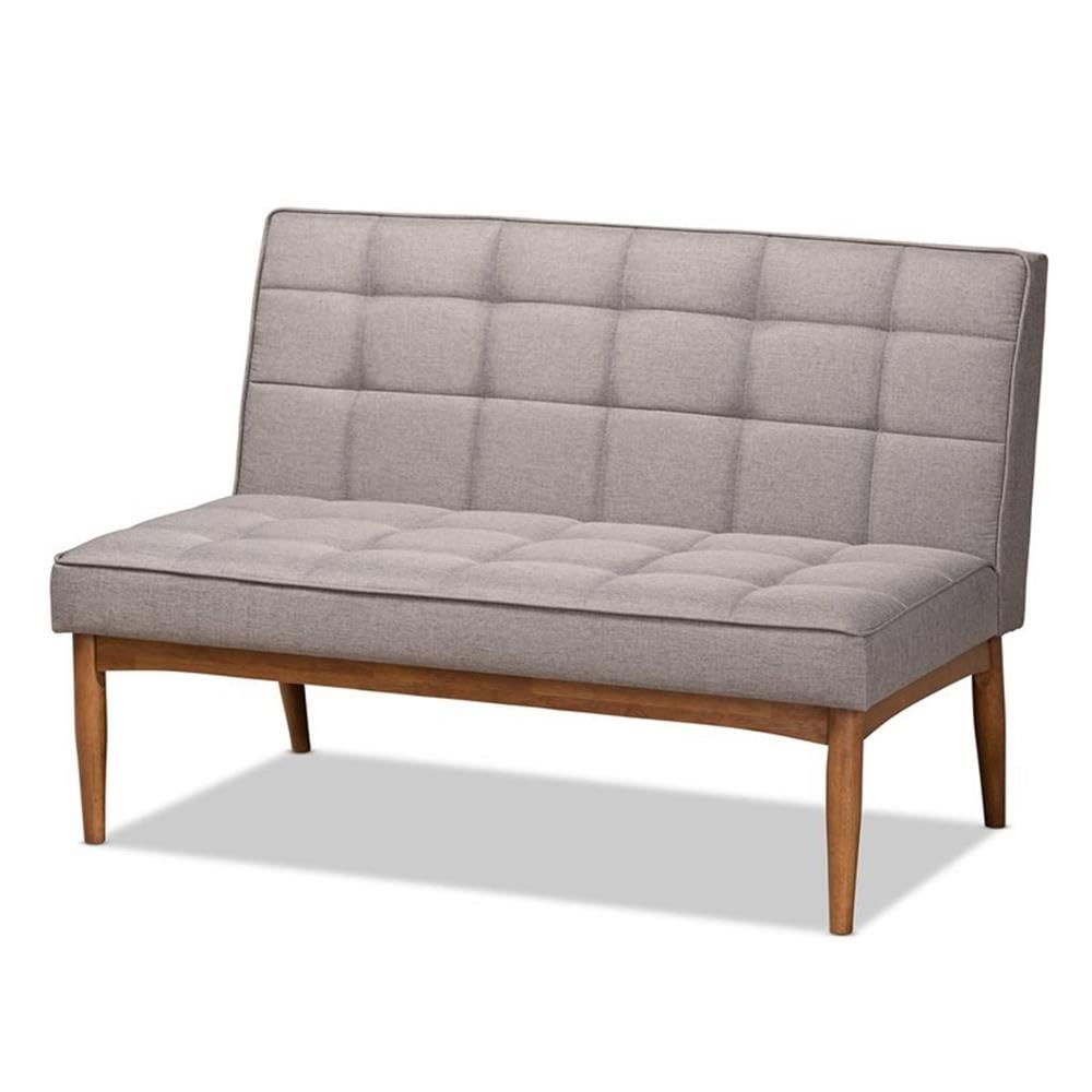 Baxton Studio Sanford Mid-Century Modern Grey Fabric Upholstered and Walnut Brown Finished Wood 3-Piece Dining Nook Set