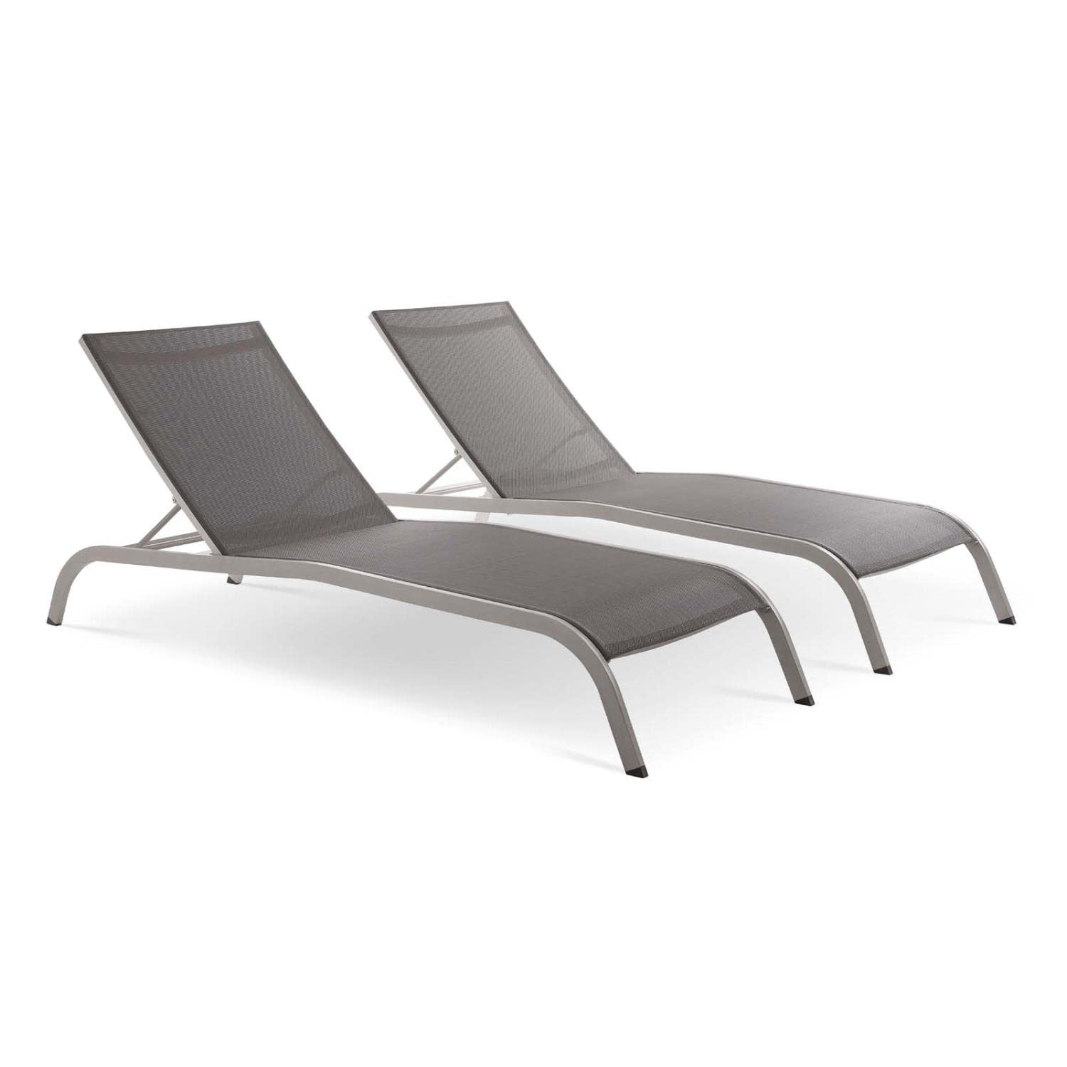 Modway Savannah Modern Aluminum Outdoor Chaise Lounge In Gray (Set Of 2)