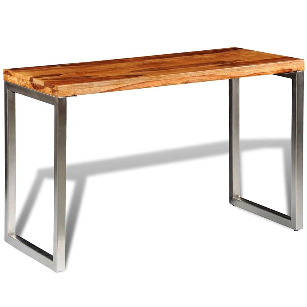 vidaXL Rustic Office Desk Dining Table Solid Sheesham Wood Steel Leg Handmade Furniture