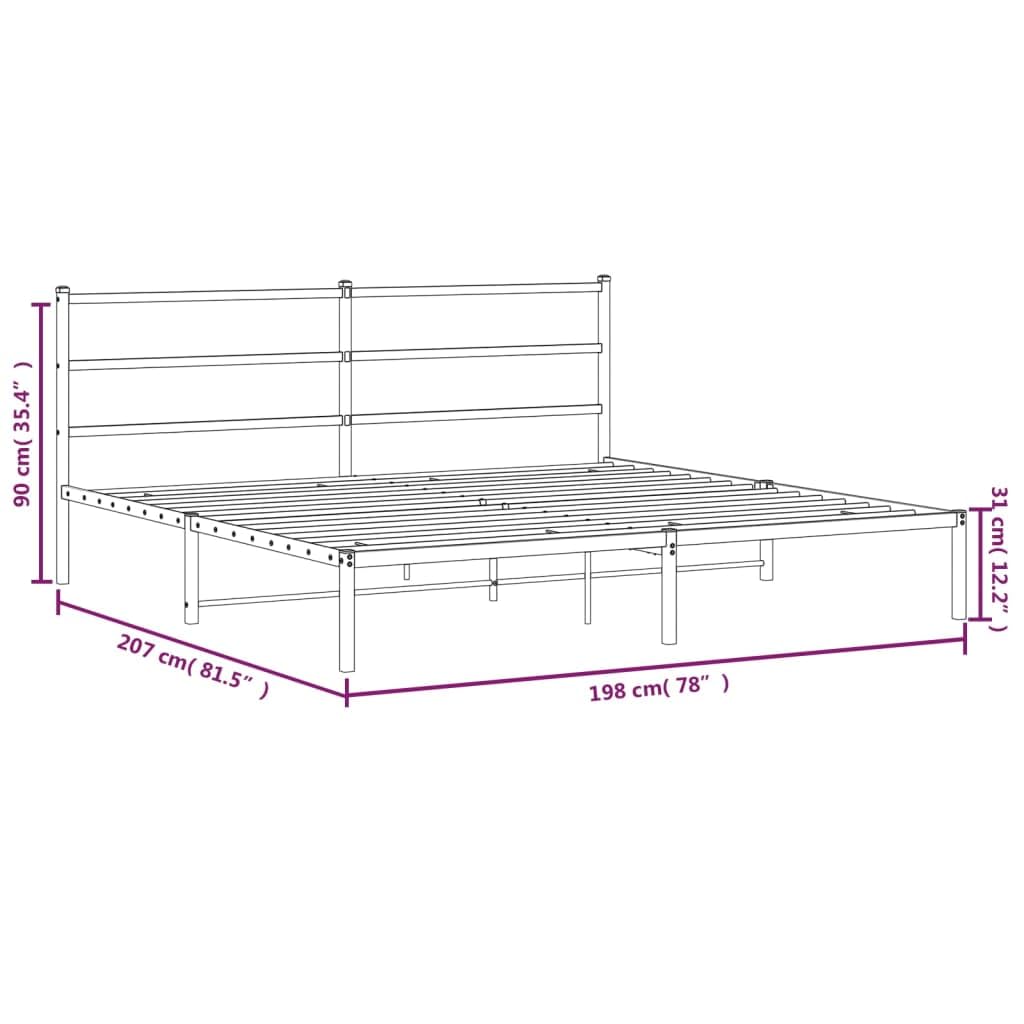 vidaXL King-Sized Metal Bed Frame with Headboard - White Steel Bedroom Furniture, 81.5x78 Frame, 10.2 Under-Bed Clearance, Supports 76x79.9 Mattress