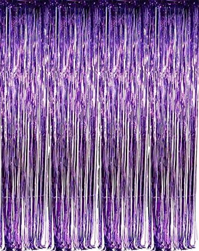 zhcoy Set of 2 Purple Foil Fringe Door & Window Curtain Party Decoration 3 X 8 (36 X 96) Value Pack of 2
