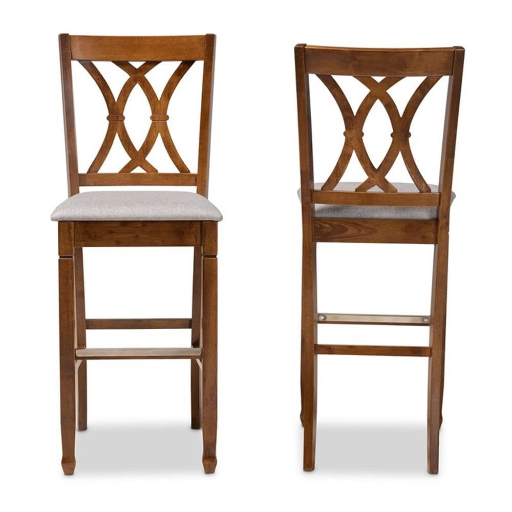 Baxton Studio Calista Gray Upholstered Walnut Wood 2-Piece Bar Stool Set