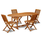 East West Furniture Bscm5Cwna Beasley 5 Piece Outdoor Patio Dining Sets Includes An Oval Acacia Wood Table And 4 Folding Side Chairs, 36X78 Inch, Natural Oil