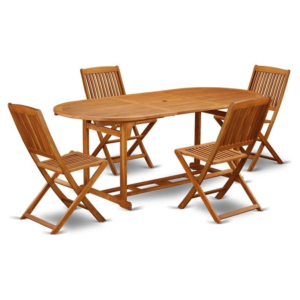 East West Furniture Bscm5Cwna Beasley 5 Piece Outdoor Patio Dining Sets Includes An Oval Acacia Wood Table And 4 Folding Side Chairs, 36X78 Inch, Natural Oil