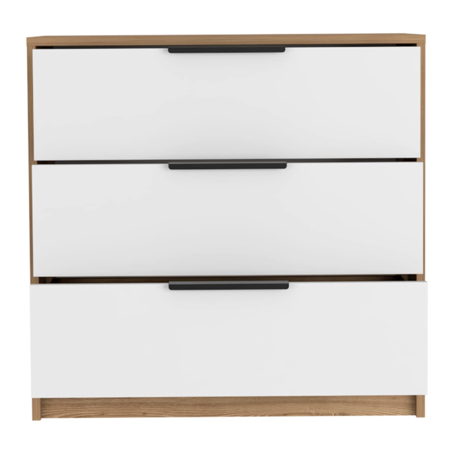 Dresser 27&quot; H, 3 Drawers Dresser, Superior Top, White/Light Oak