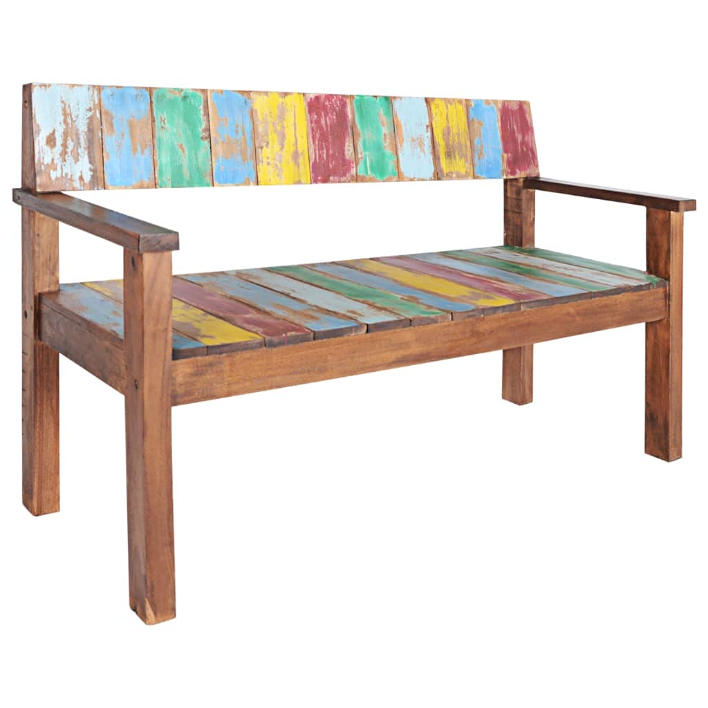 vidaXL Handmade Vintage-Style Bench in Solid Reclaimed Wood - Multicolor, Ideal for Living Room or Patio