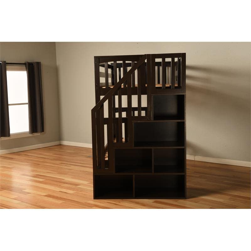 Kodiak Furniture Kelcie Twin/Twin Wood Bunk Bed with Storage and Trundle in Dark Chocolate Brown