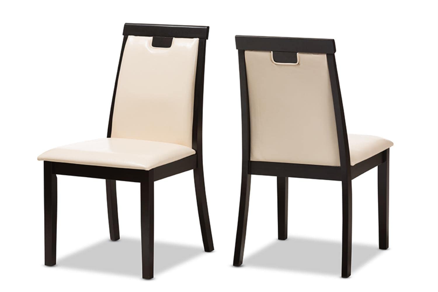 Baxton Studio Evelyn Modern and Contemporary Beige Faux Leather Upholstered and Dark Brown Finished 5-Piece Dining Set Beige//Medium Wood/Contemporary/Table/Faux Leather/Solid Rubber Wood/Foam