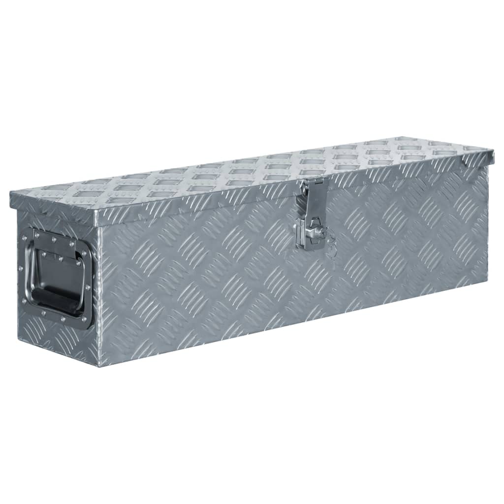 vidaXL Aluminum Box Silver Toolbox Trailer Box Drawbar Organizer Belt Box Storage Chest Indoor Trunk Packing Lightweight 31.7&quot;x8.7&quot;x8.7&quot;