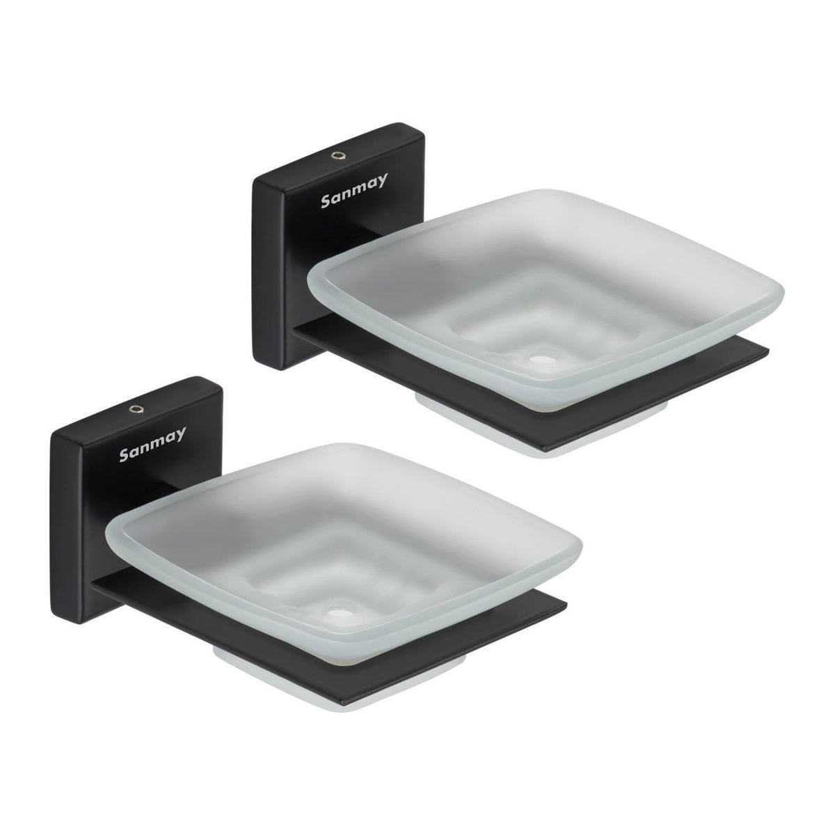 Sanmay Wall Mounted Square Soap Dish with SS Holder(Black Finish) (Set of 2)