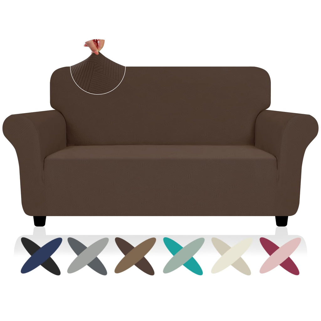 Znsayotx Super Stretch Loveseat Covers (55'-69'), New Striped Love Seat Slipcover, Dogs Pet Friendly Anti-Slip Couch Protector Spandex Durable 2 Seater Fabric Sofa Cover (Coffee, Loveseat)