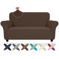 Znsayotx Super Stretch Loveseat Covers (55'-69'), New Striped Love Seat Slipcover, Dogs Pet Friendly Anti-Slip Couch Protector Spandex Durable 2 Seater Fabric Sofa Cover (Coffee, Loveseat)