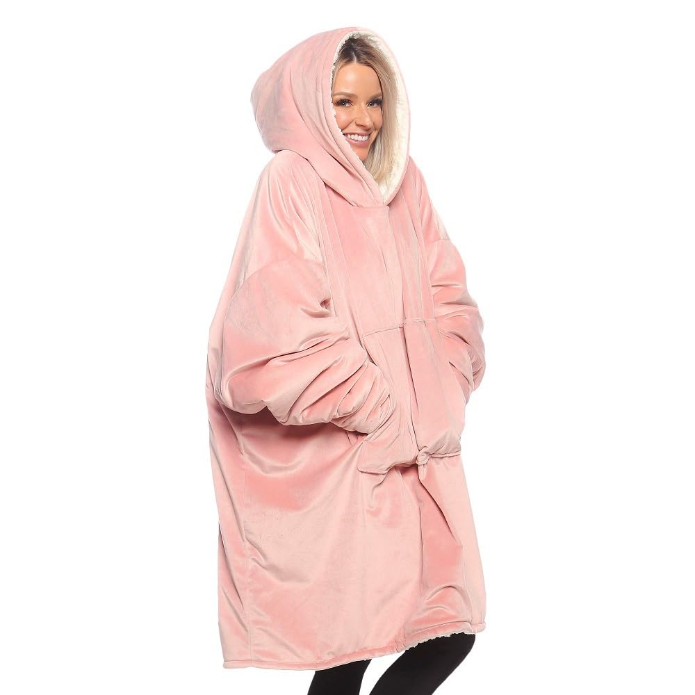 The Comfy Original | Oversized Microfiber & Sherpa Wearable Blanket, Seen On Shark Tank, One Size Fits All (Blush)