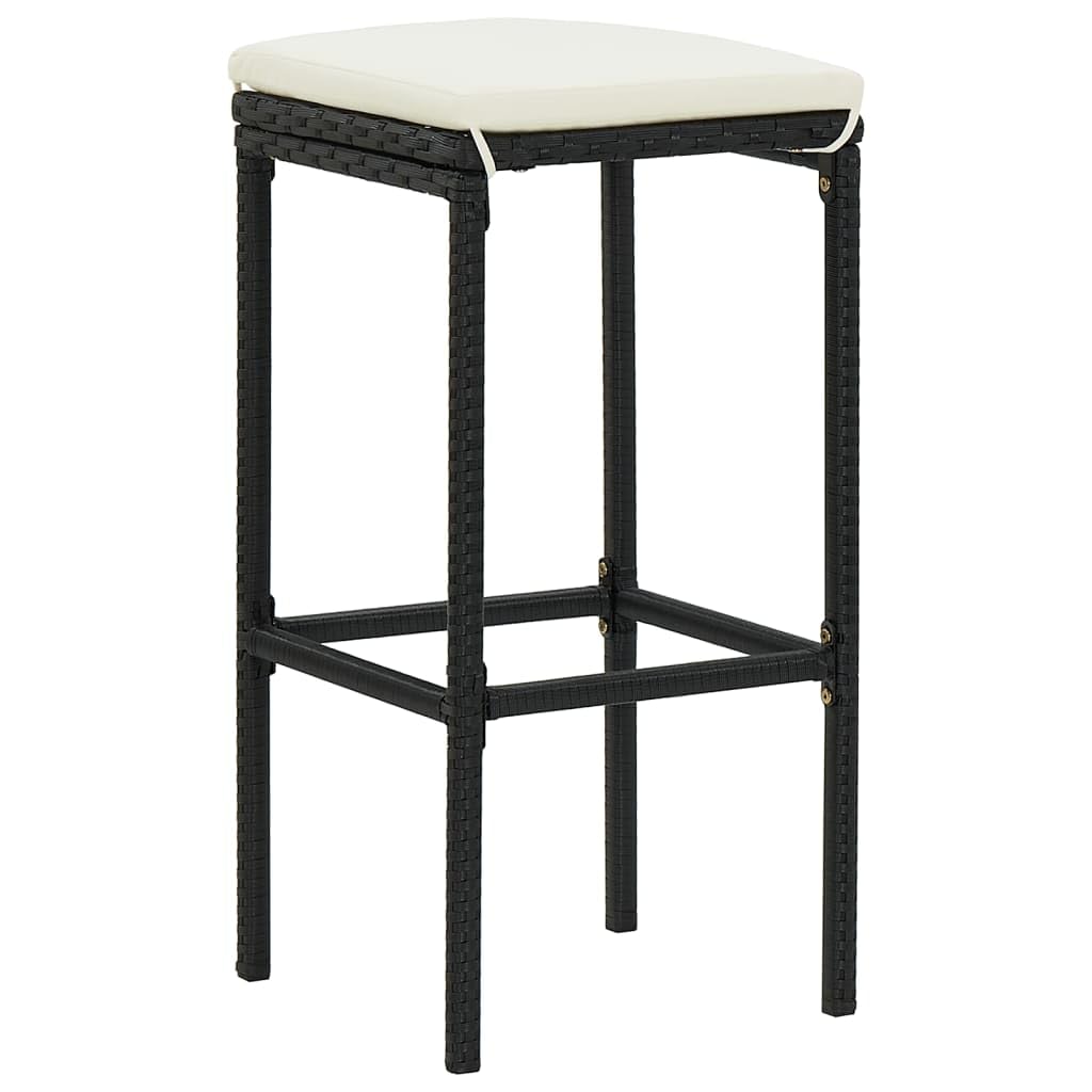 vidaXL 5-Piece Patio Bar Set - Black Poly Rattan & Solid Acacia Wood Table - Outdoor Bar Furniture with Washable Cushions